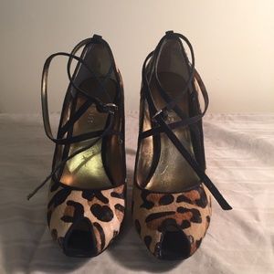 Nine West leopard pony hair heels w/ankle strap